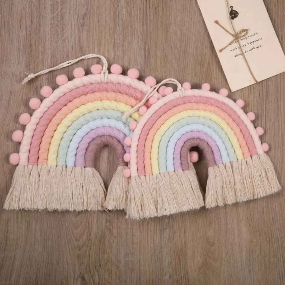Rainbow woven macrame wall decor tapestry bedroom living room hanging Large - Picture 2 of 8